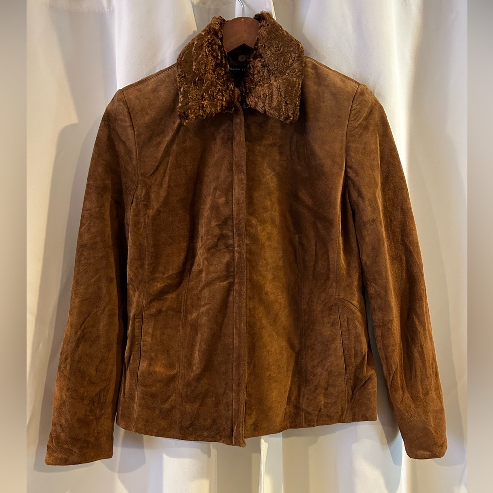 Valerie Steves Brown Suede Faux Fur‎ Leather Jacket Size Small